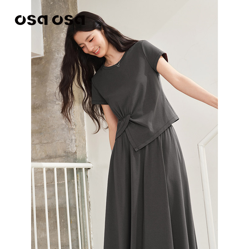 OSA设计感扭结短袖T恤短款上衣图片