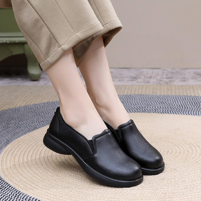 厨房肯德基工作鞋脚掌加宽女鞋一脚蹬妈妈鞋黑色皮鞋防水防滑单鞋,女鞋,浅口单鞋,淘宝优惠券,粉丝福利购,淘宝优惠卷