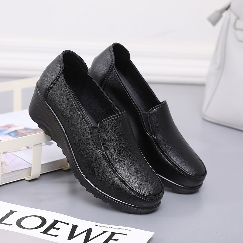 春秋款一脚蹬黑色皮鞋女坡跟深口单鞋软底舒适防滑工作鞋久站不累,女鞋,浅口单鞋,淘宝优惠券,粉丝福利购,淘宝优惠卷