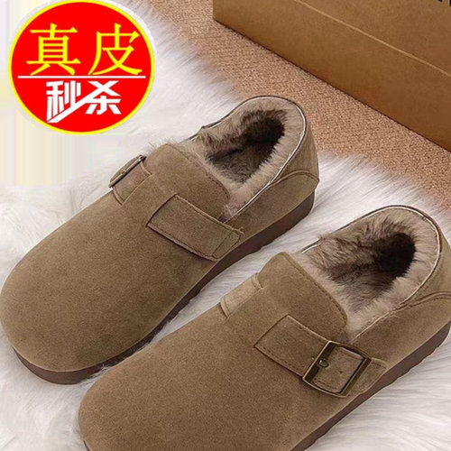 加绒全包复古勃肯鞋一脚蹬豆豆鞋