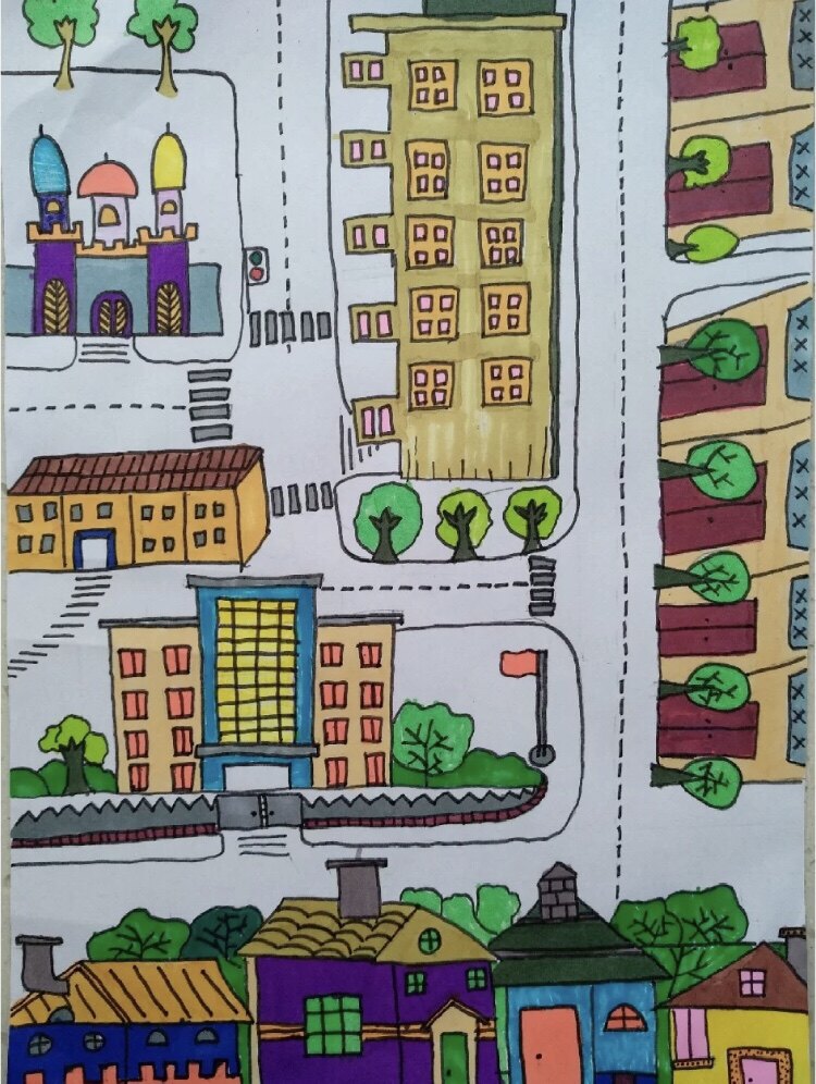 幼儿园回家路线图卡通手抄报模板电子版小学生儿童画线稿线描素材