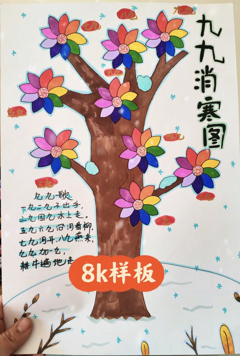 九九消寒图小报手抄报冬至手抄报模板电子版小学生线稿8k语文竖版