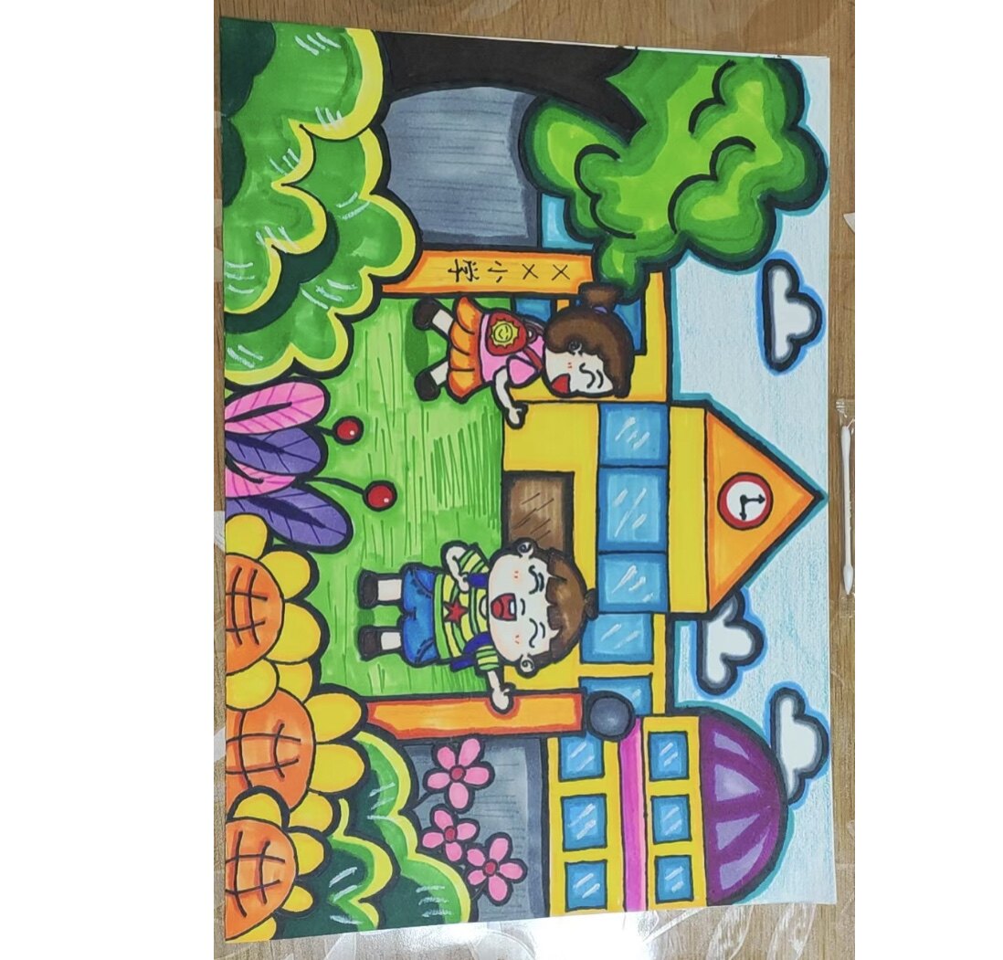 我心目中的小学主题绘画儿童画简笔画电子版模板小学生低碳环保