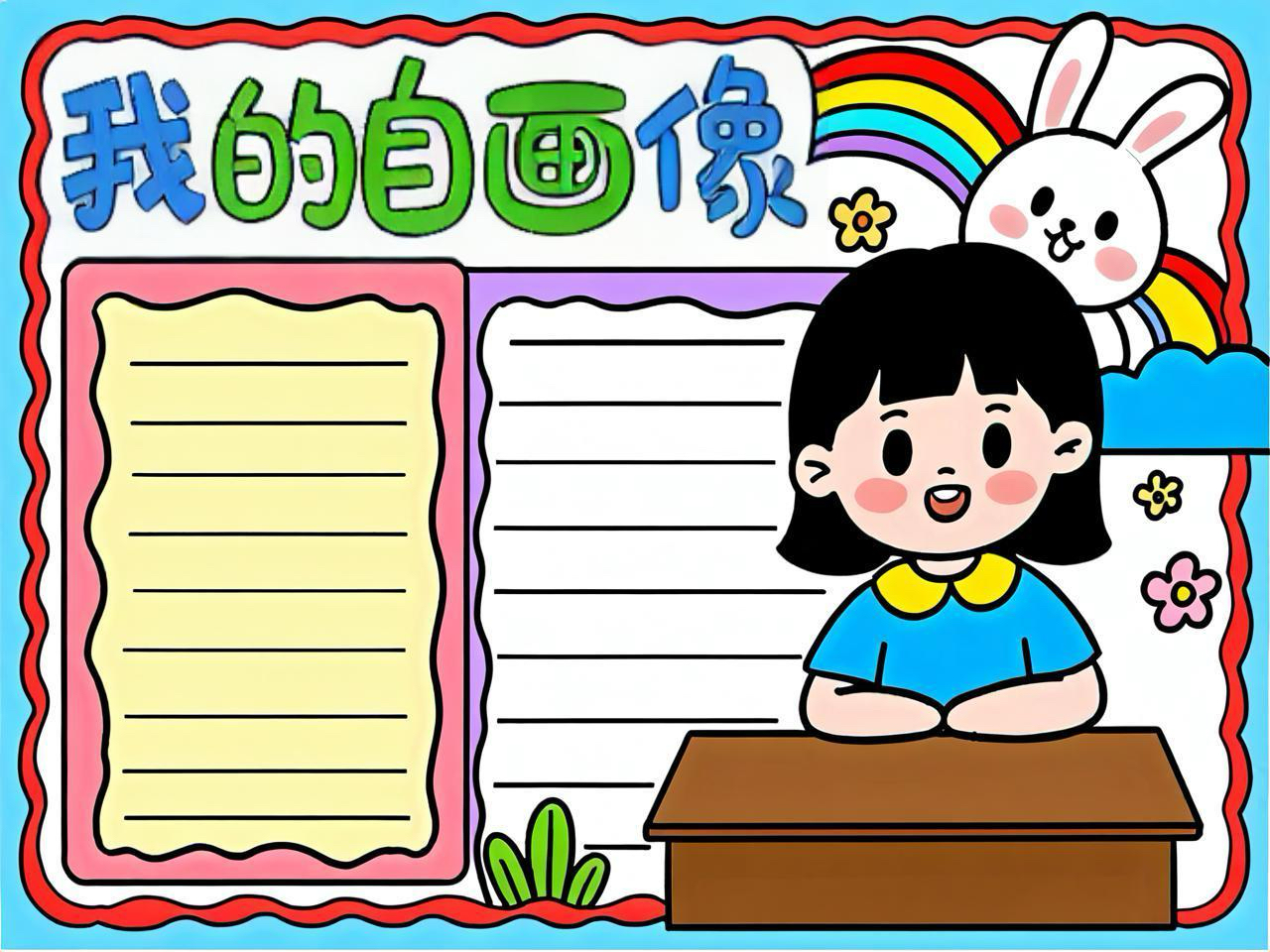 我的自画像手抄报模板内容文字小学生线稿简单可打印自我介绍我爱