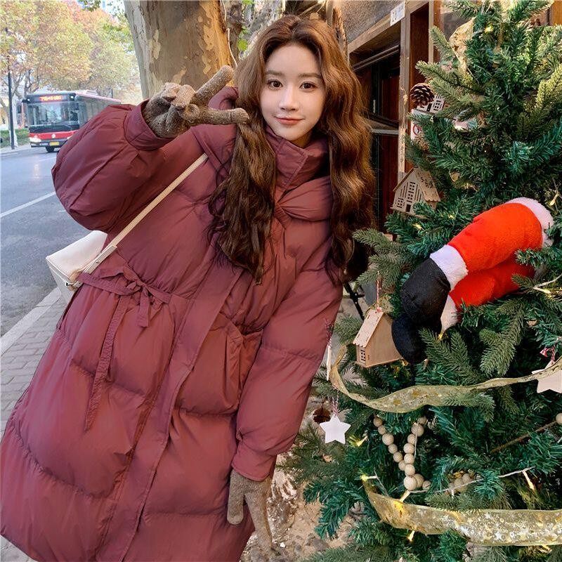 温柔风设计感小众连帽羽绒服中长款宽松加厚冬季白鸭绒甜美外套女