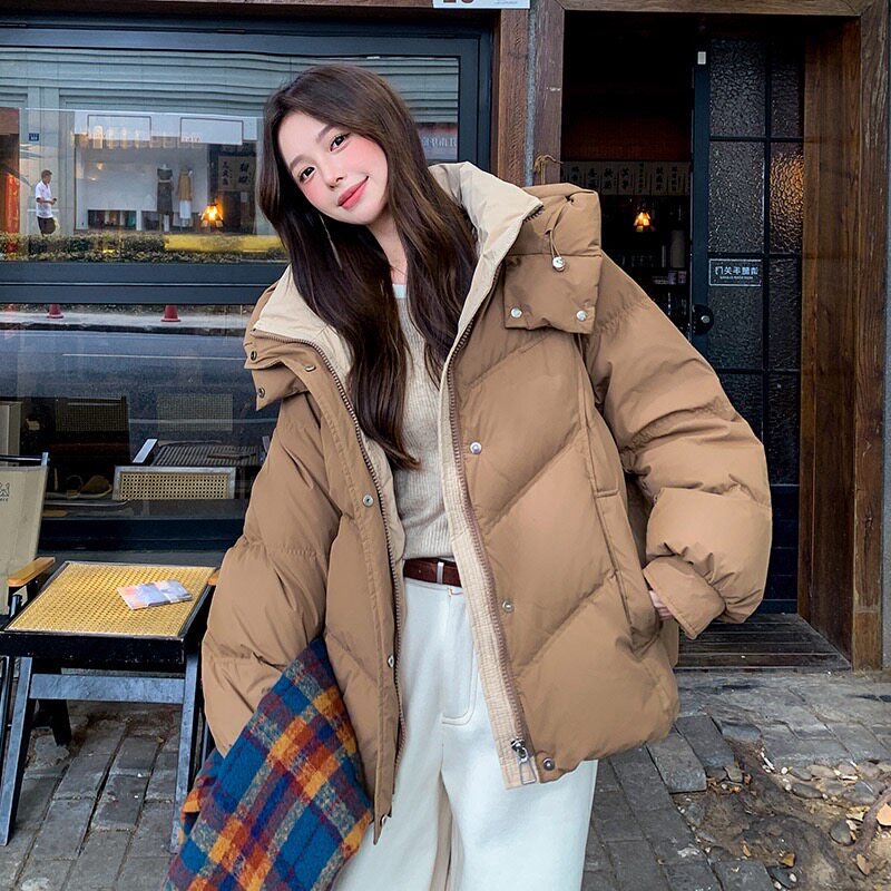 冬季休闲连帽加厚短款棉服女