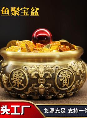 大号黄铜聚宝盆摆件招财聚米