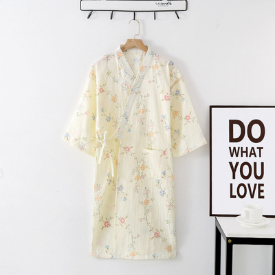 女纯棉纱布休闲日式和服系绳睡袍