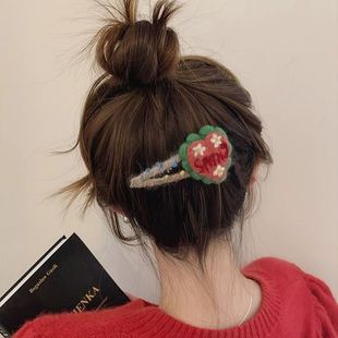 preeKr卡通毛毡发夹pompom夹2025秋冬新款女发夹侧边边夹高级感