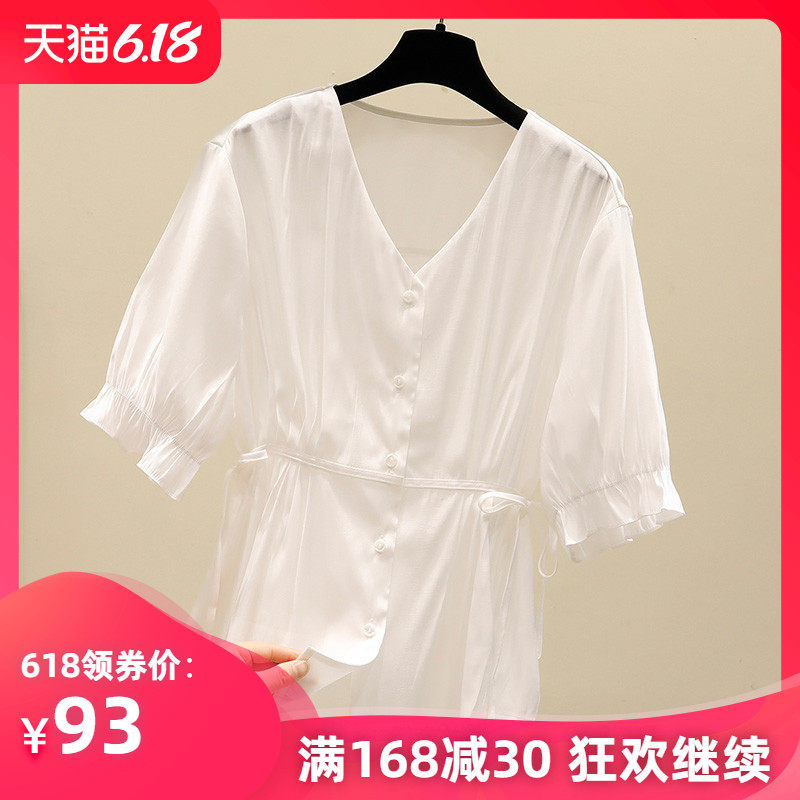 雪纺衫女上衣2020年夏季新款短袖遮肚子洋气设计感小众白色小衫女