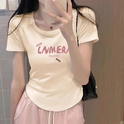 不规则短袖高腰美式显瘦辣妹上衣紧身夏季短款修身小个子正肩ins