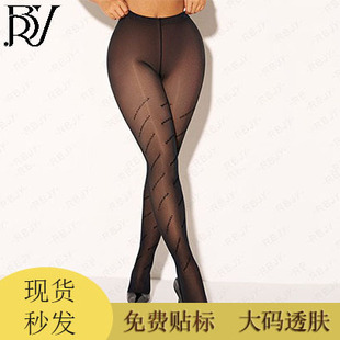 袜外穿一体袜连脚 秋冬保暖加厚连裤 跨境大码 印花黑透肤加绒打底裤