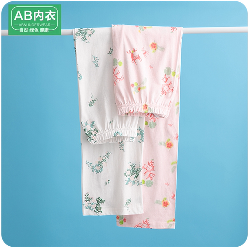 AB内衣纯棉女士印花家居裤宽松高腰长裤妈妈全棉薄款夏季大码睡裤 - 封面