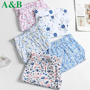 中裤 ab中老年春夏纯棉女七分裤 全棉绸薄款 老人奶奶裤 居家宽松睡裤