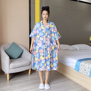 清新大码 胖mm孕妇睡衣家居服 棉绸睡裙女200斤网红风夏天薄款 短袖