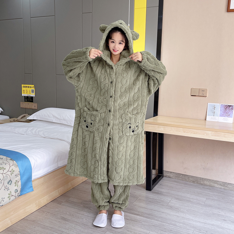 冬季提花珊瑚绒大码睡衣套装女