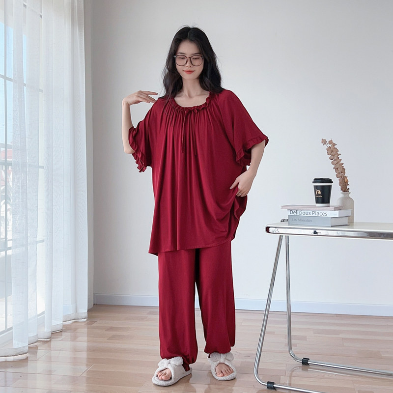 春夏莫代尔简约大码睡衣套装女