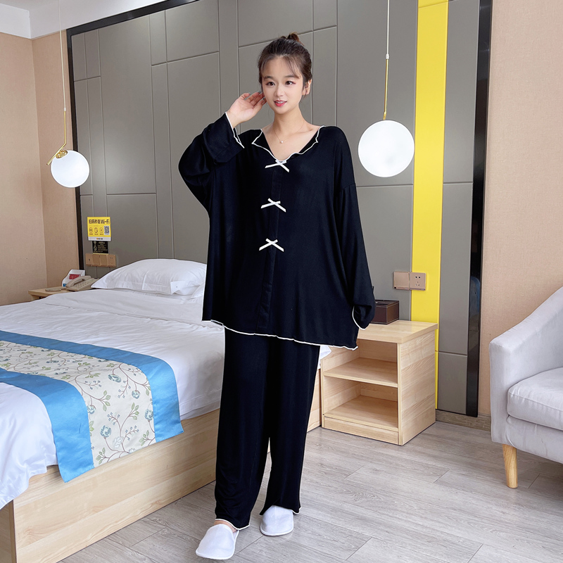 简约莫代尔大码睡衣套装女春秋