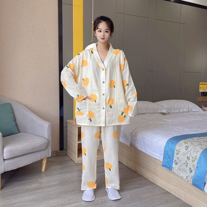月子服棉纱布哺乳大码睡衣女