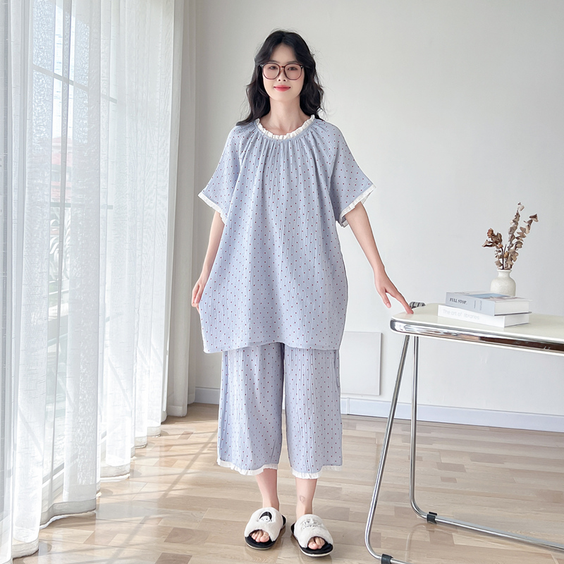 纯棉纱布加肥200斤大码睡衣套装