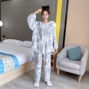 月子服纯棉纱布大码哺乳睡衣女200斤春秋夏季孕妇产后喂奶家居服