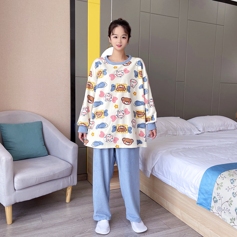 加肥大码卡通熊兔睡衣女200斤秋冬棉仔绒长袖加厚保暖家居服套装,女士内衣/男士内衣/家居服,睡衣/家居服套装,淘宝优惠券,粉丝福利购,淘宝优惠卷