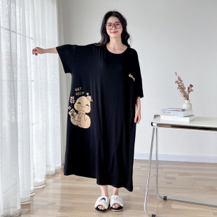 本命年卡通莫代尔加肥加大码睡裙女夏季短袖胖mm200斤睡衣家居服