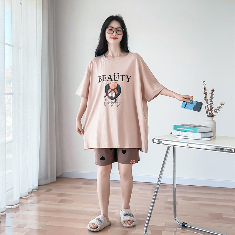 夏季卡通小熊纯棉大码睡衣套装女