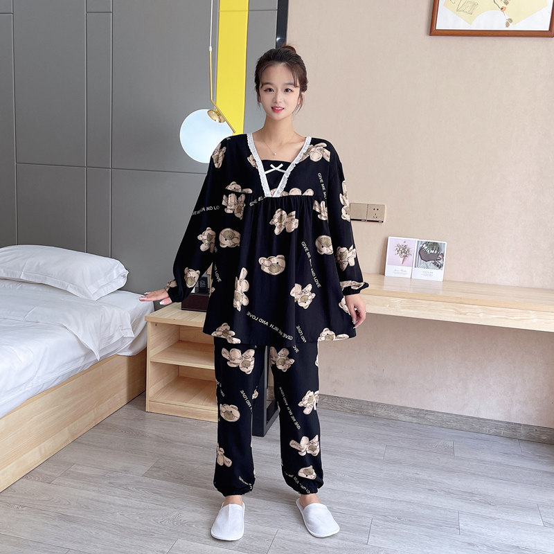 春秋棉绸公主风大码睡衣套装女
