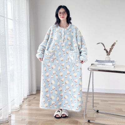 冬季加长珊瑚绒大码200斤睡袍女