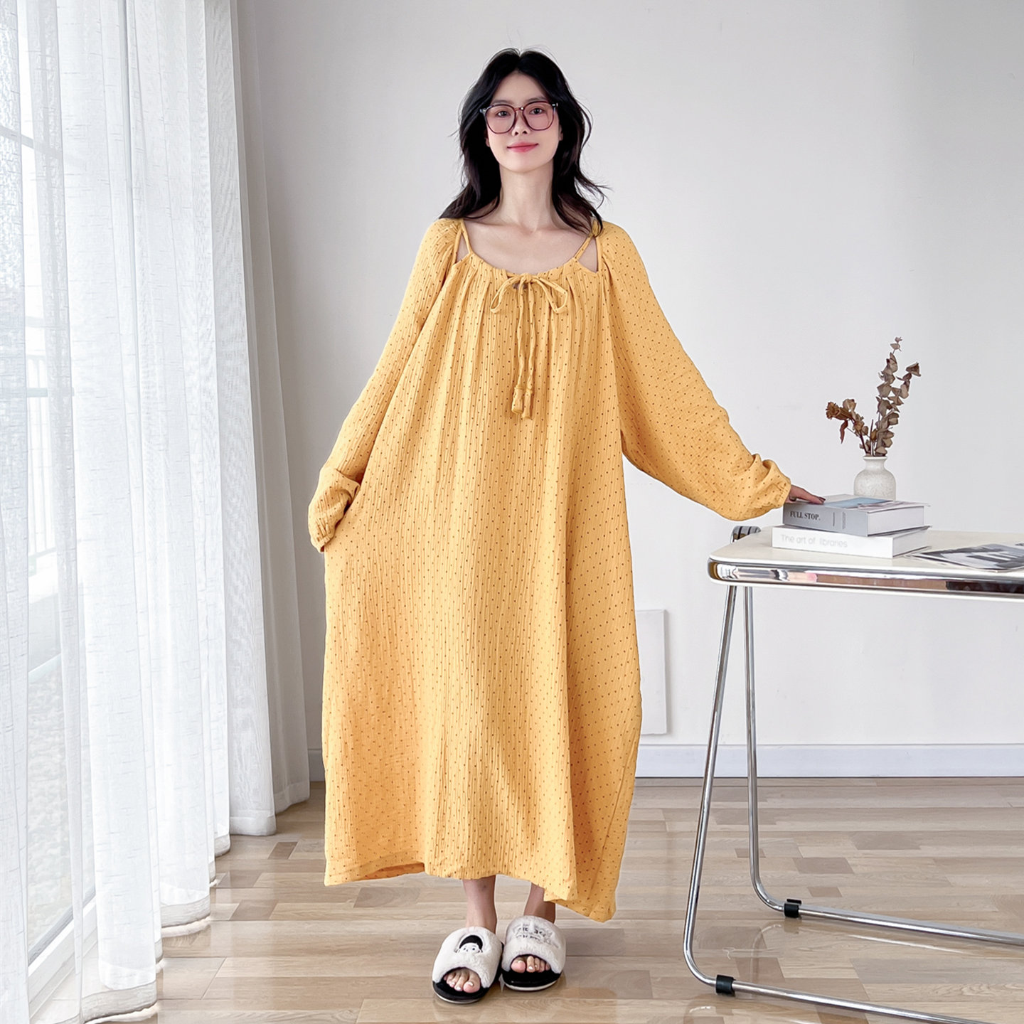 小香风双层棉纱大码200斤睡裙女