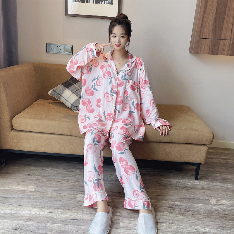卡通开衫加大码胖mm棉绸睡衣女春秋长袖长裤绵绸200斤家居服套装