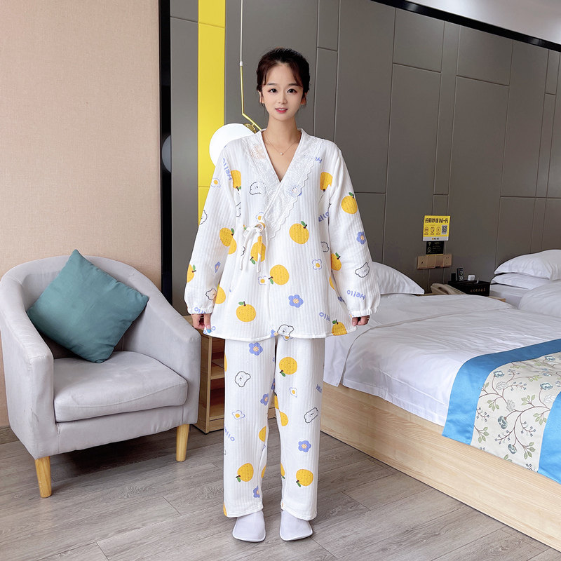 三层夹棉月子服孕妇大码套装女