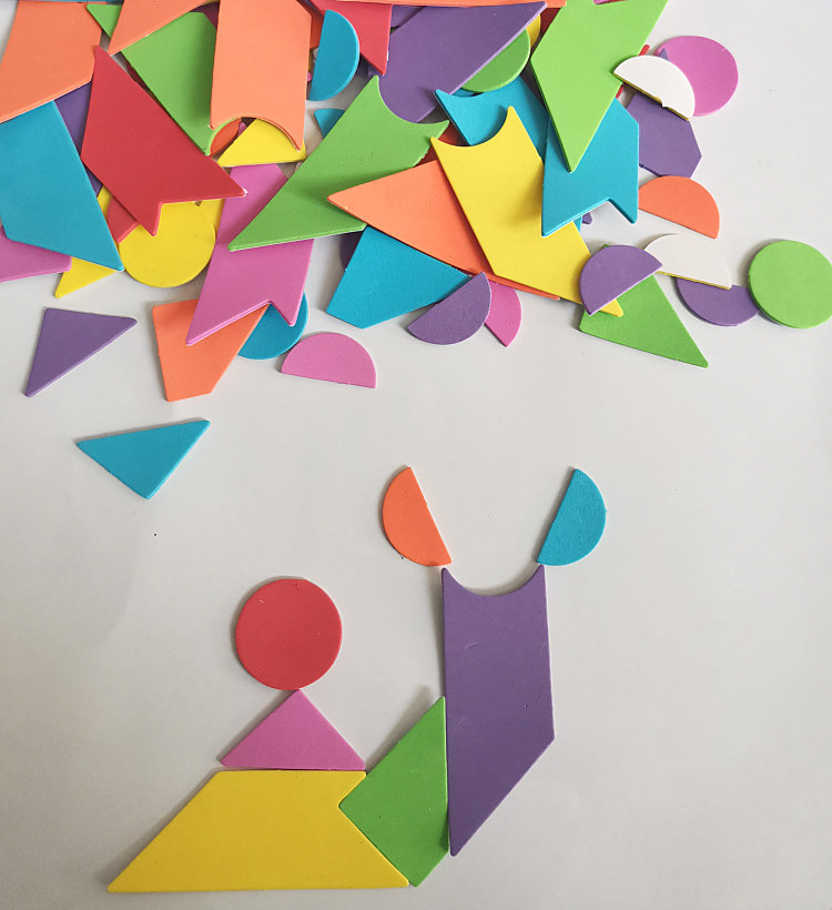 7付/套新时代智力七巧板贴纸儿童拼图拼画贴画幼儿小学创意粘贴