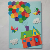 送卡纸 小学生七巧板贴纸几何图形手抄报 气球屋小红书网红拼贴画