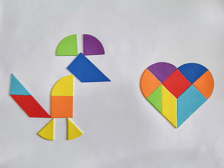 心形七巧板拼图拼画拼贴 幼儿园区角活动益智材料 亲子手工创意贴