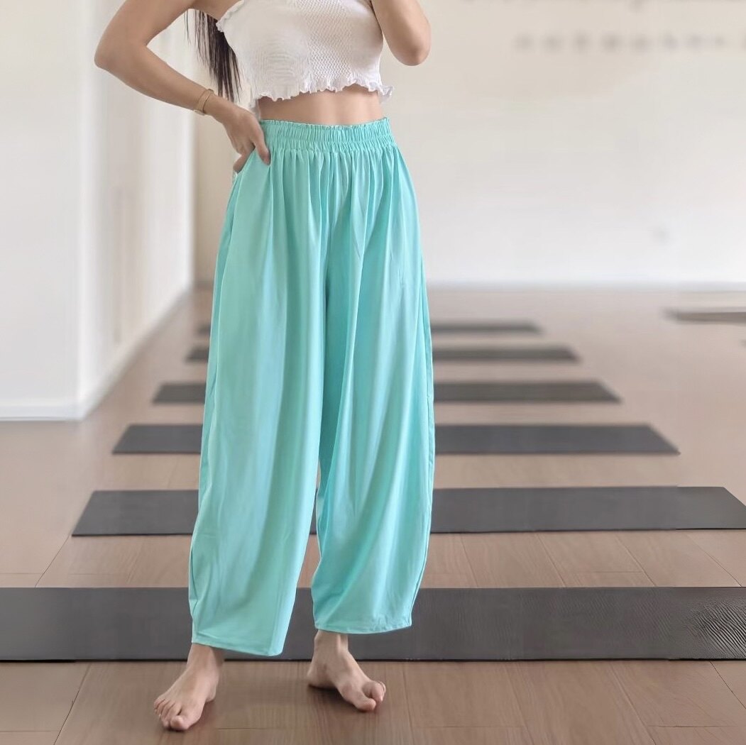 mimiuomi花边灯笼裤女夏季宽松高腰瑜伽裤阔腿家居休闲裤萝卜裤