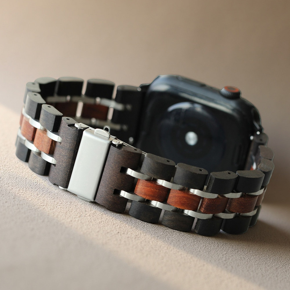 Enmex黑红檀木表带 22mm适用华为4/5/6 iWatch98110苹果精钢表扣