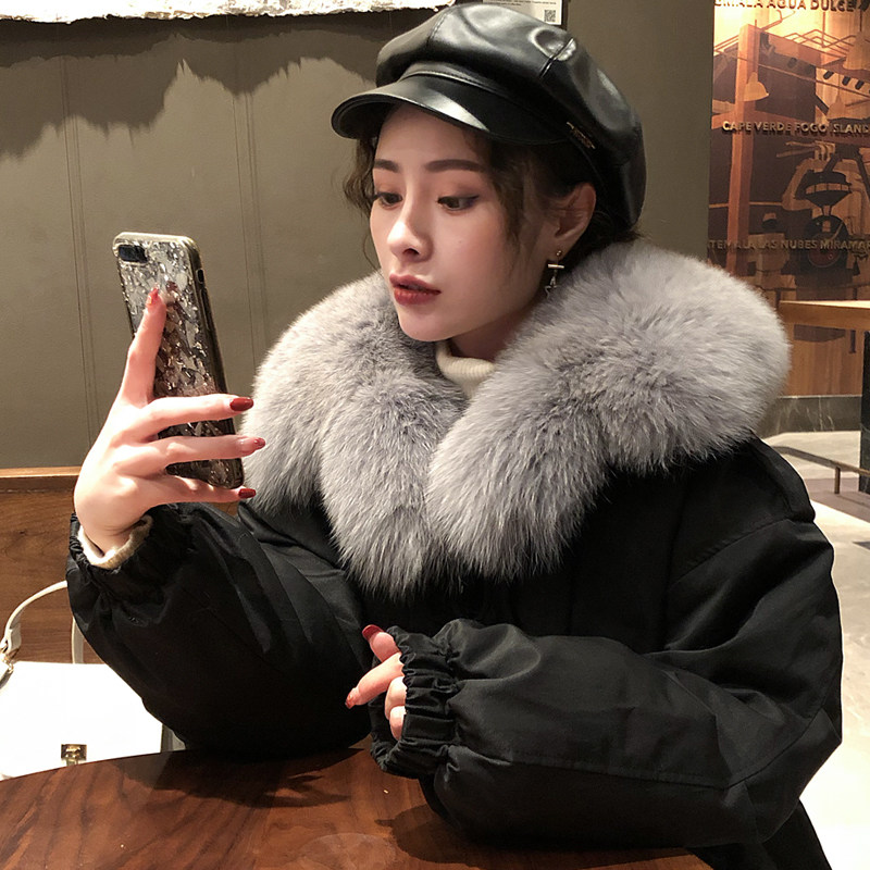 东大门韩版狐狸大毛领羽绒服女短款收腰2024年新款白鸭绒时尚爆款