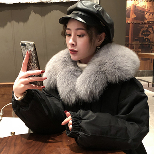 东大门韩版狐狸大毛领羽绒服女短款收腰2024年新款白鸭绒时尚爆款