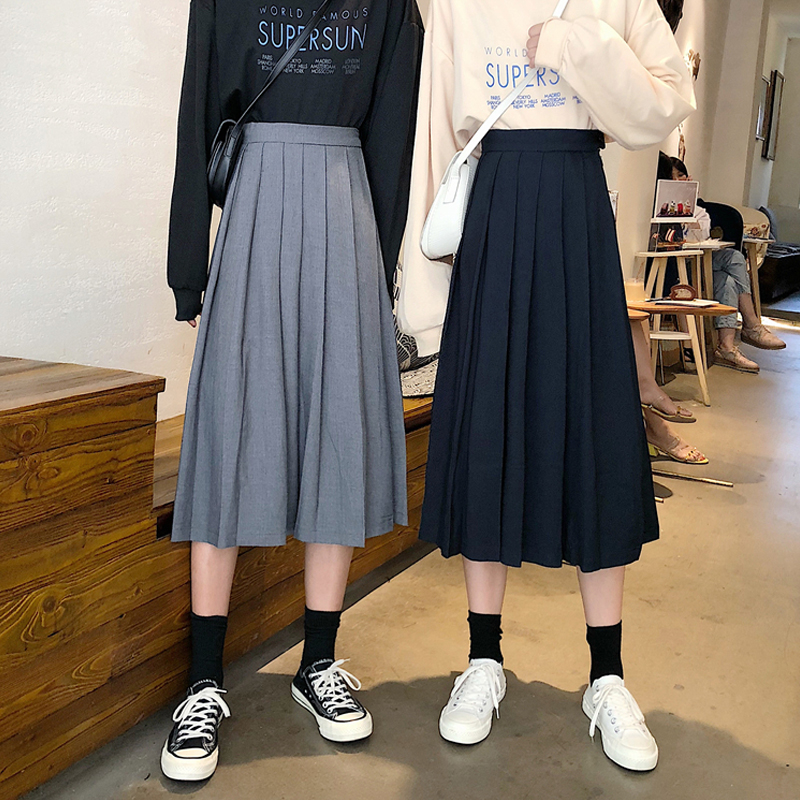 韩版chic高腰显瘦中长款半身裙女秋季2019新款ins超火工装裙学生满37.00元可用10.02元优惠券