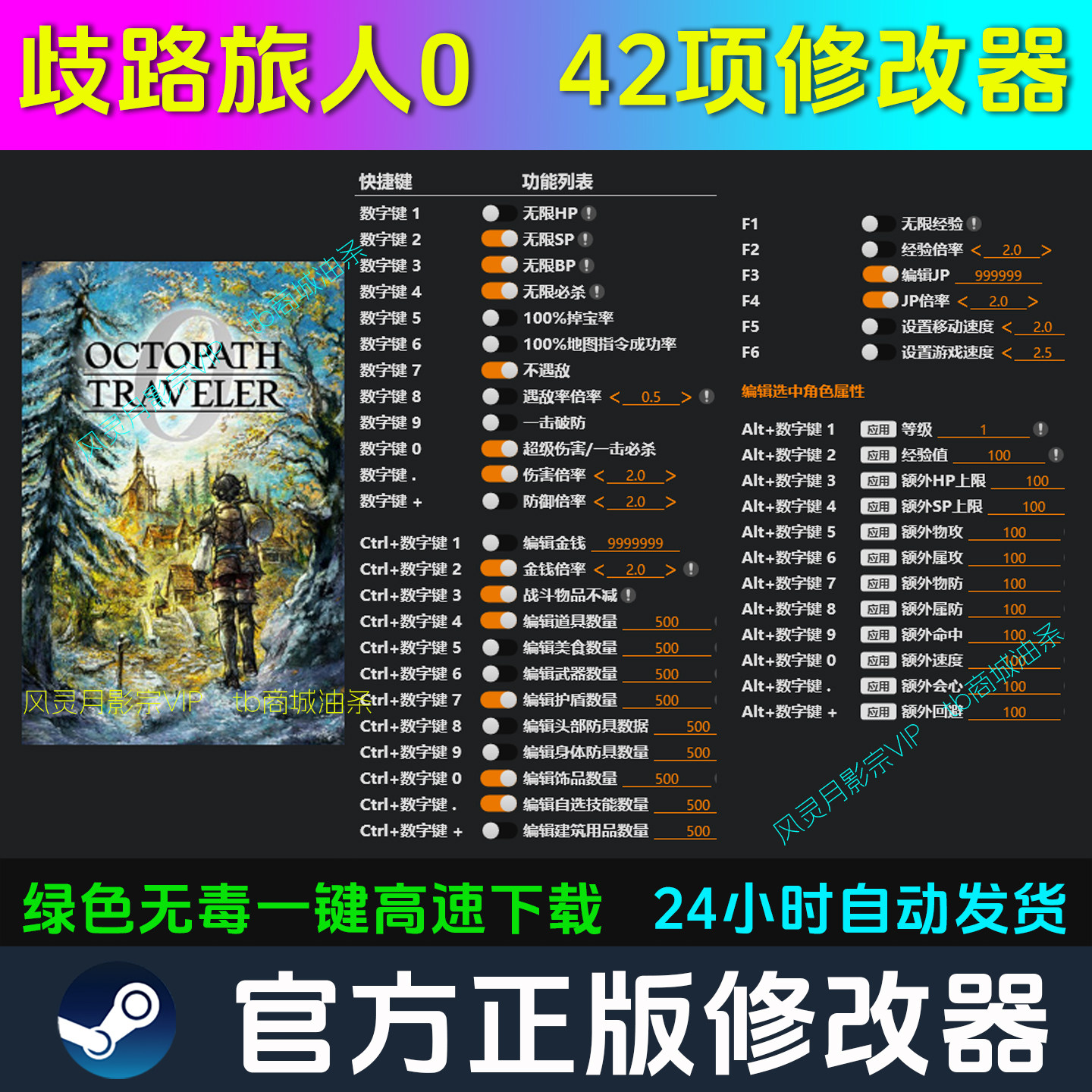 歧路旅人0 修改器Steam辅助epic电脑正版工具科技 不含游戏