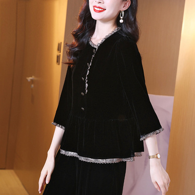 高端真丝丝绒上衣女2025秋季新款桑蚕丝衬衫洋气百搭气质小衫