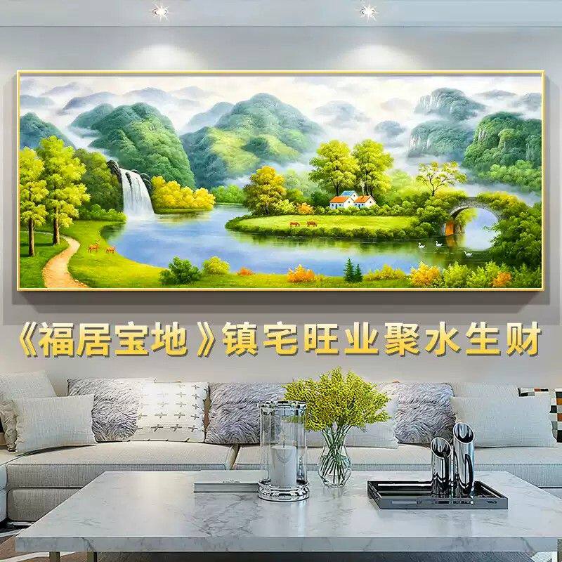 油画背景墙风景沙发挂画装饰画聚宝盆客厅壁画山水画招财办公室