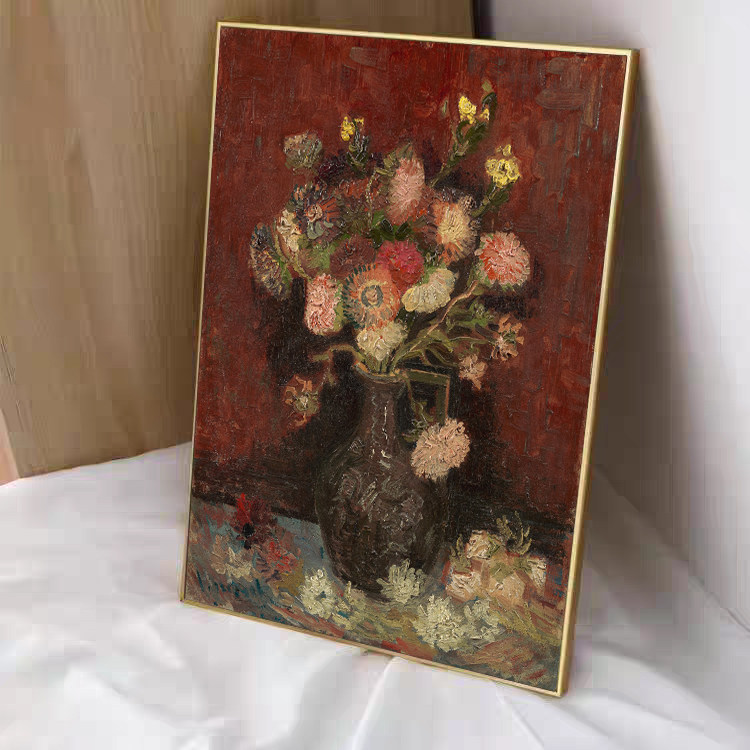 梵高莫奈向日葵装饰画花卉复古高级感客厅沙发背景墙挂画美式壁画
