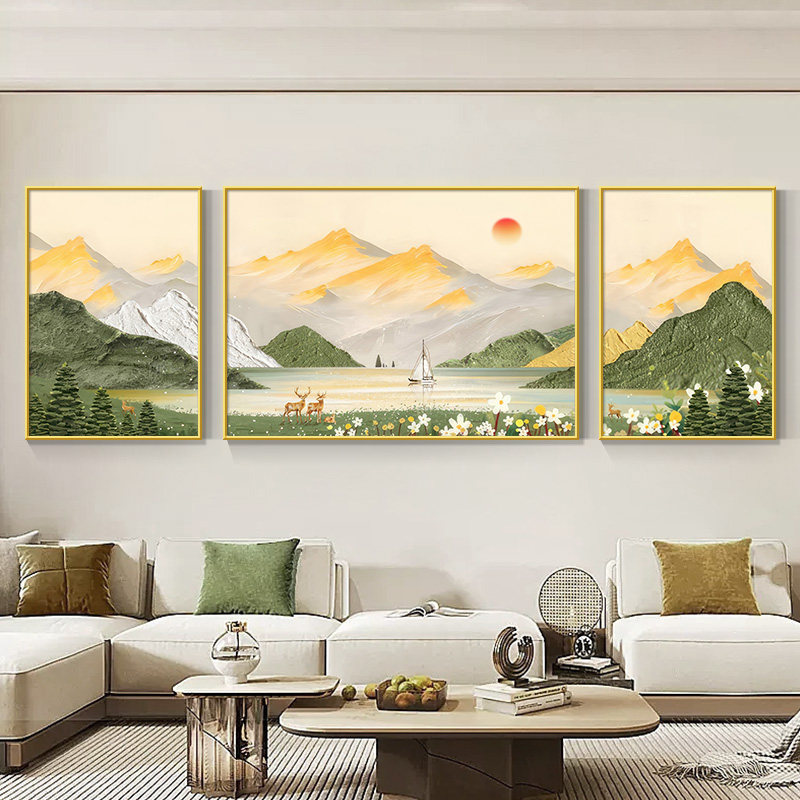 背有靠山2025新款客厅装饰画沙发背景墙挂画山水画高级感三联壁画
