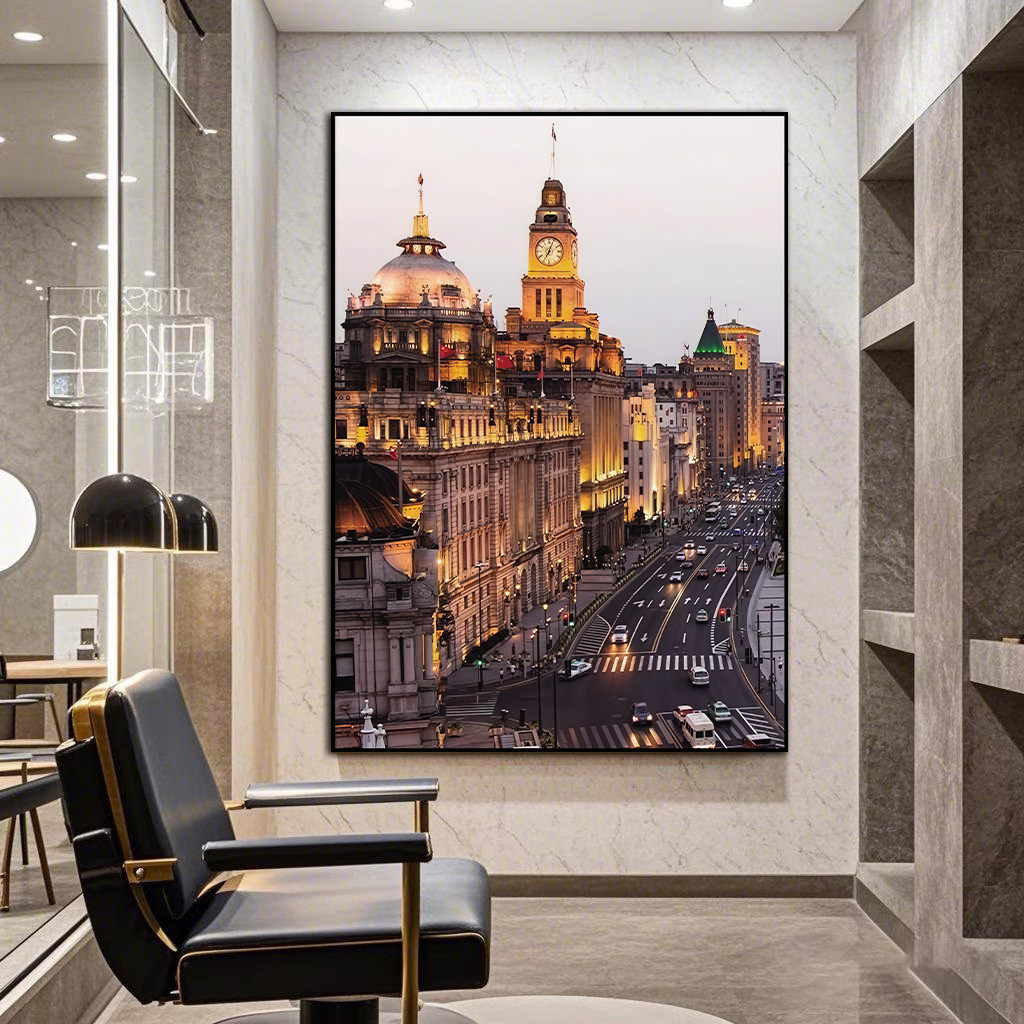上海外滩风景海报装饰画上海城市地标晚霞挂画客厅卧室床头墙壁画