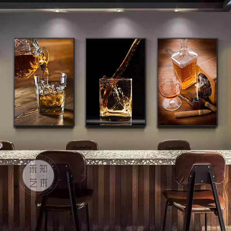 洋酒装饰画清酒吧KTV夜店包厢挂画复古工业风酒庄创意背景墙壁画