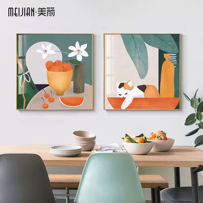 现代简约北欧风餐厅装饰画 美箭品牌卡通猫主题挂画
