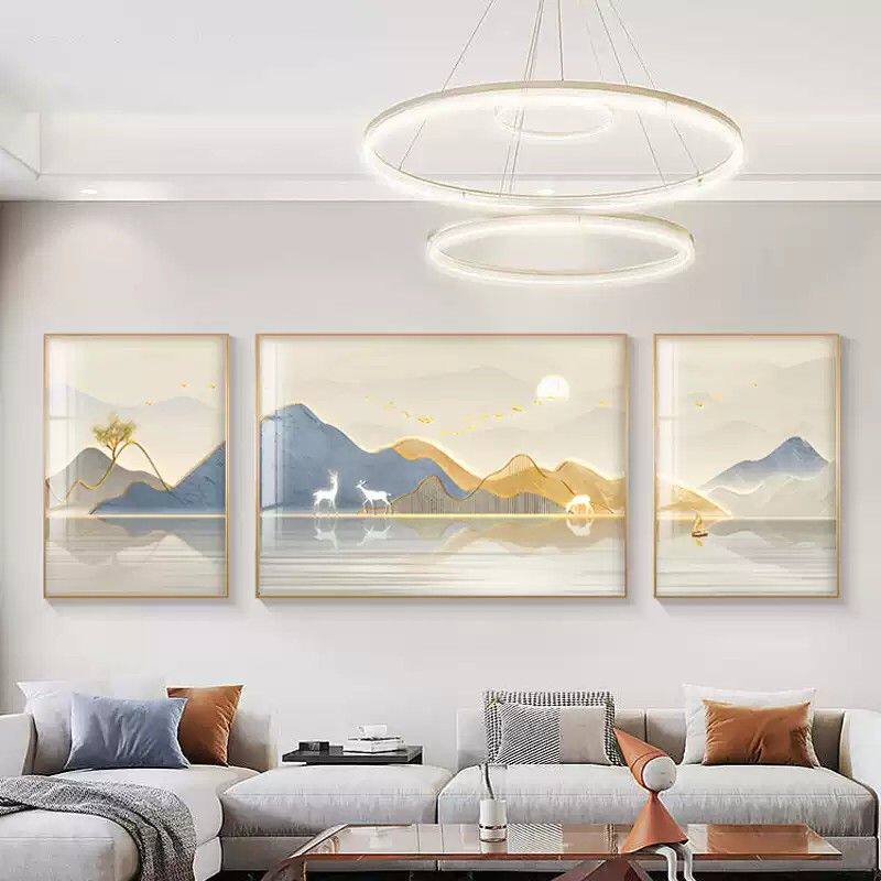 客厅沙发背景墙装饰画现代轻奢高档大气山水画高级感三联挂画2026